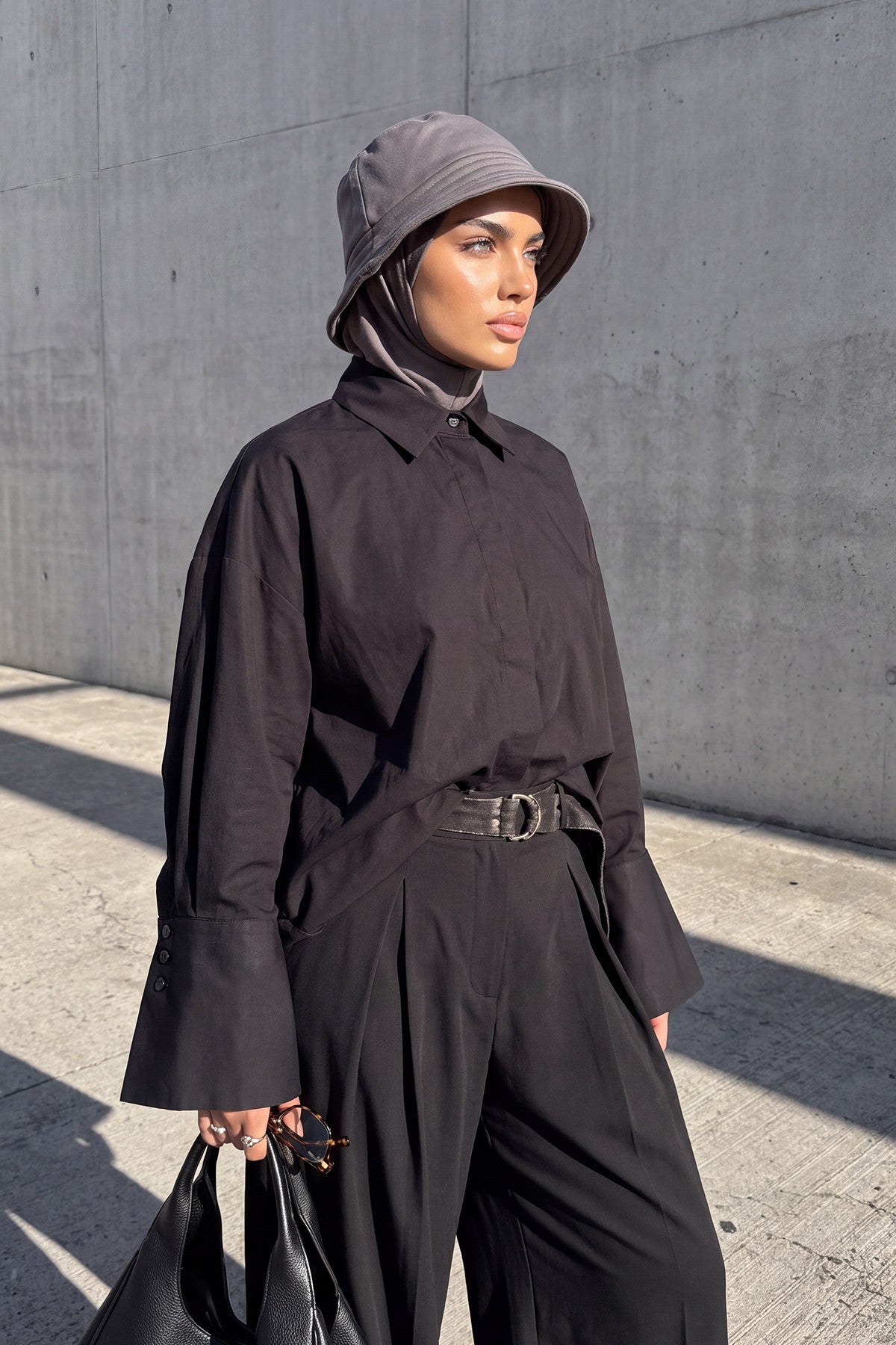 Modest Winter Bucket Hat with Attached Hijab and Neck Coverage,B-103O