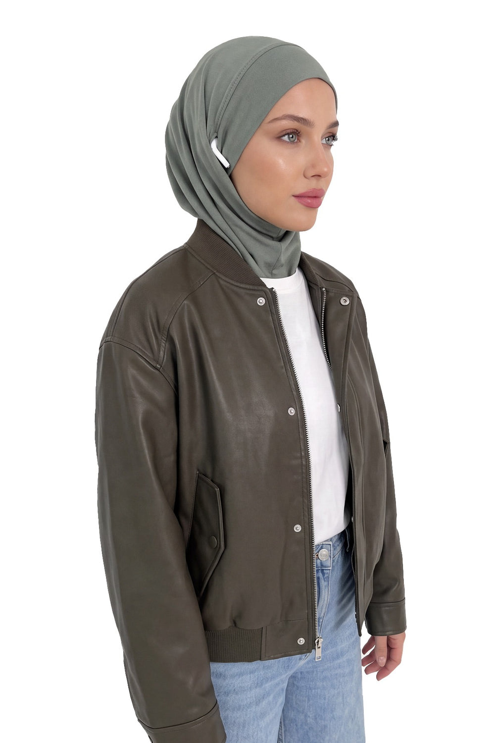 Ready-to-Wear Winter Hijab Bonnet with Built-In Neck Cover and Ear Access Points,B-94O Army Green