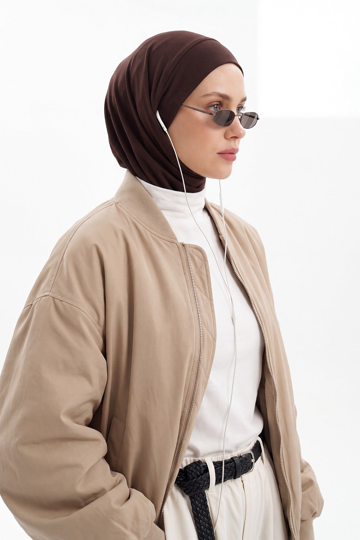 Ready-to-Wear Winter Hijab Bonnet with Built-In Neck Cover and Ear Access Points,B-94O Brown
