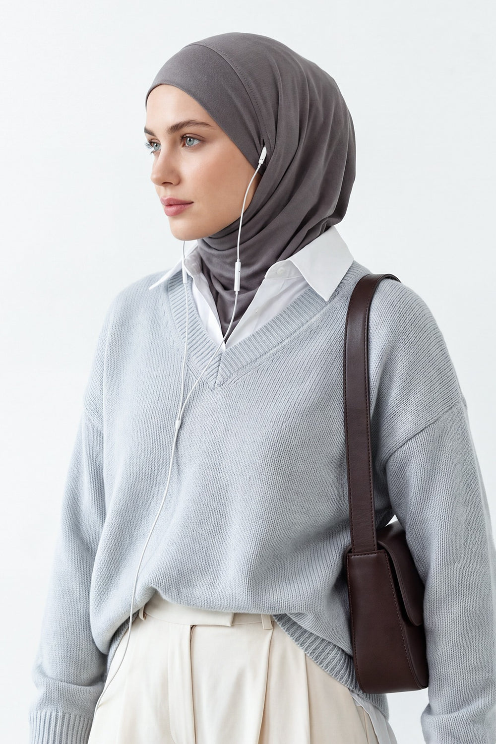 Ready-to-Wear Winter Hijab Bonnet with Built-In Neck Cover and Ear Access Points,B-94O Anthracite