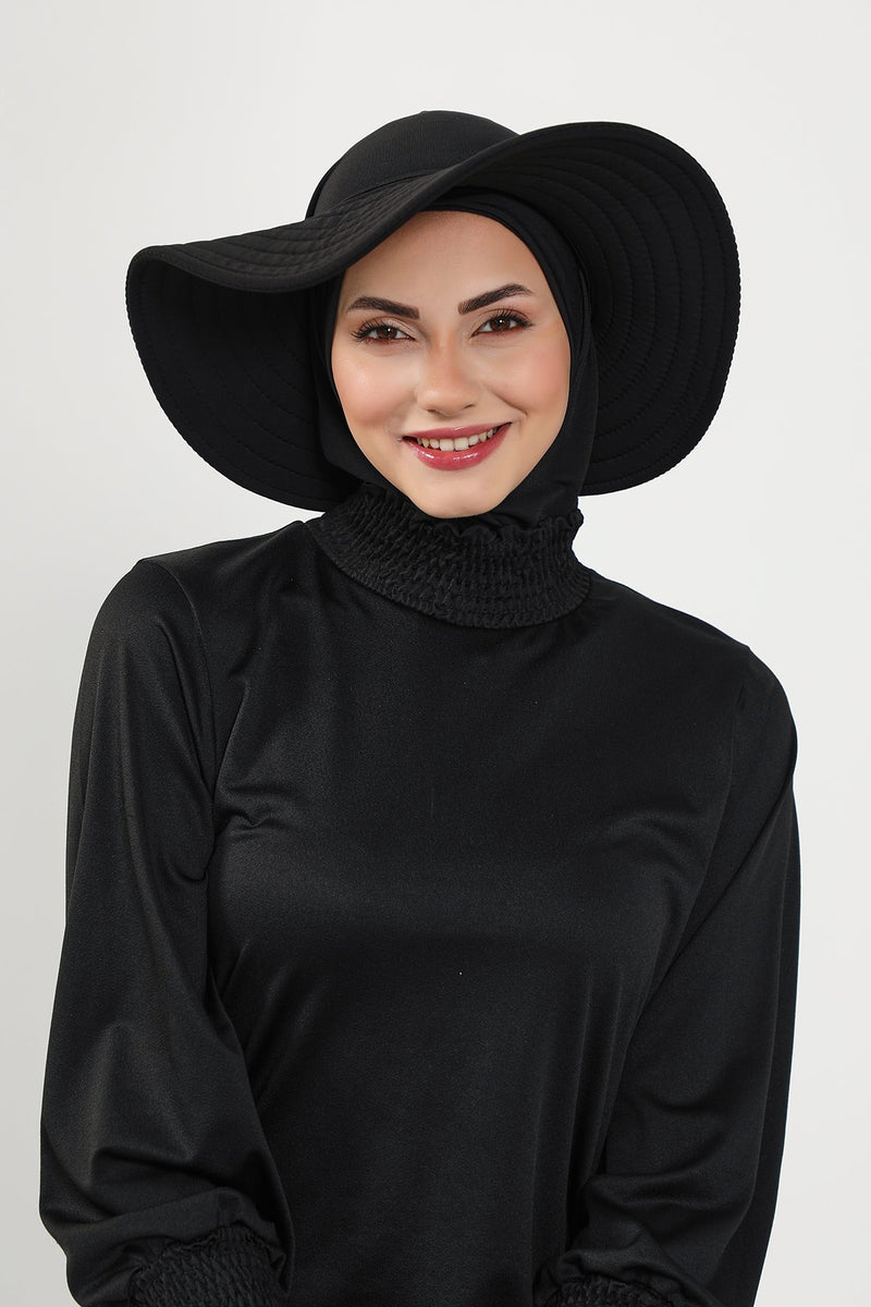 2-in-1 Modest Beach Turban Ninja Bonnet with Removable Brim, Quick Dry Sandy Fabric Ninja Cap with Bow Detail,S-5SN