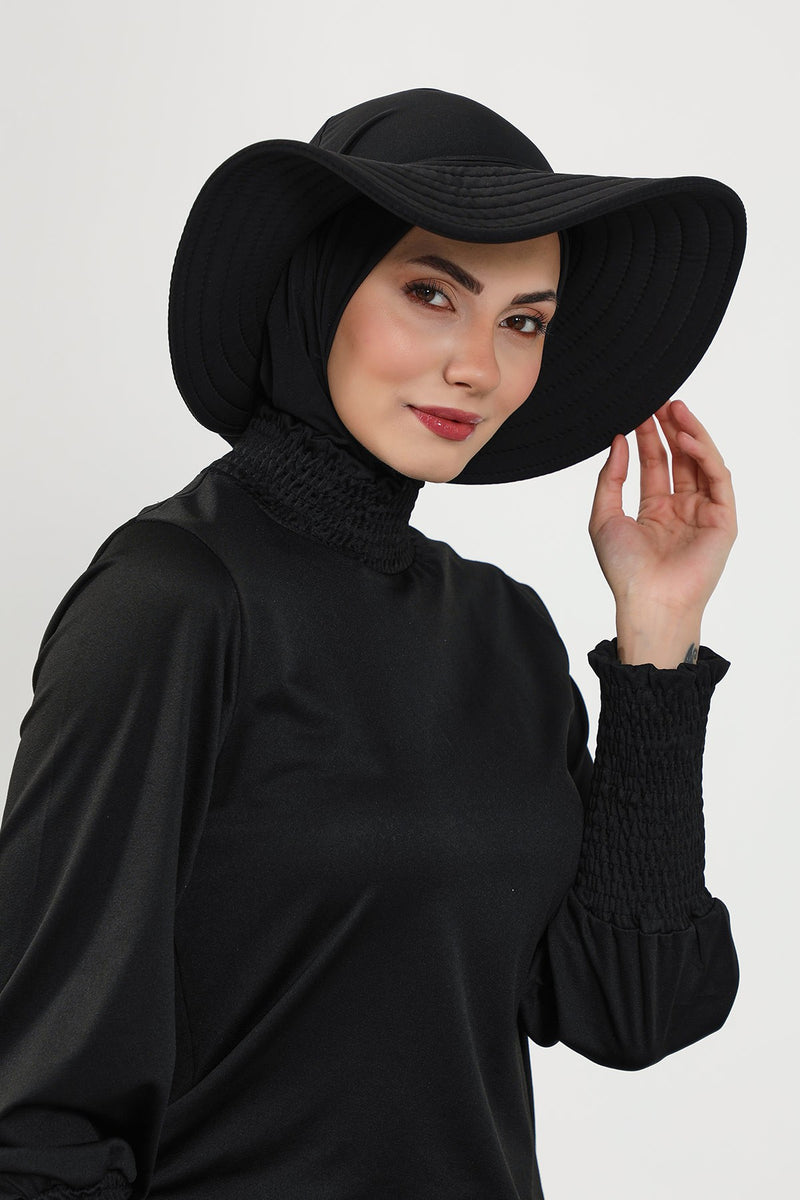 2-in-1 Modest Beach Turban Ninja Bonnet with Removable Brim, Quick Dry Sandy Fabric Ninja Cap with Bow Detail,S-5SN