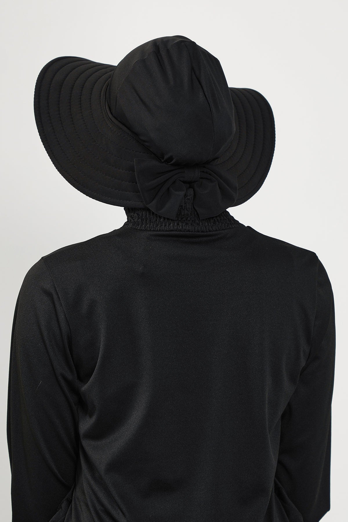 2-in-1 Modest Beach Turban Ninja Bonnet with Removable Brim, Quick Dry Sandy Fabric Ninja Cap with Bow Detail,S-5SN Black