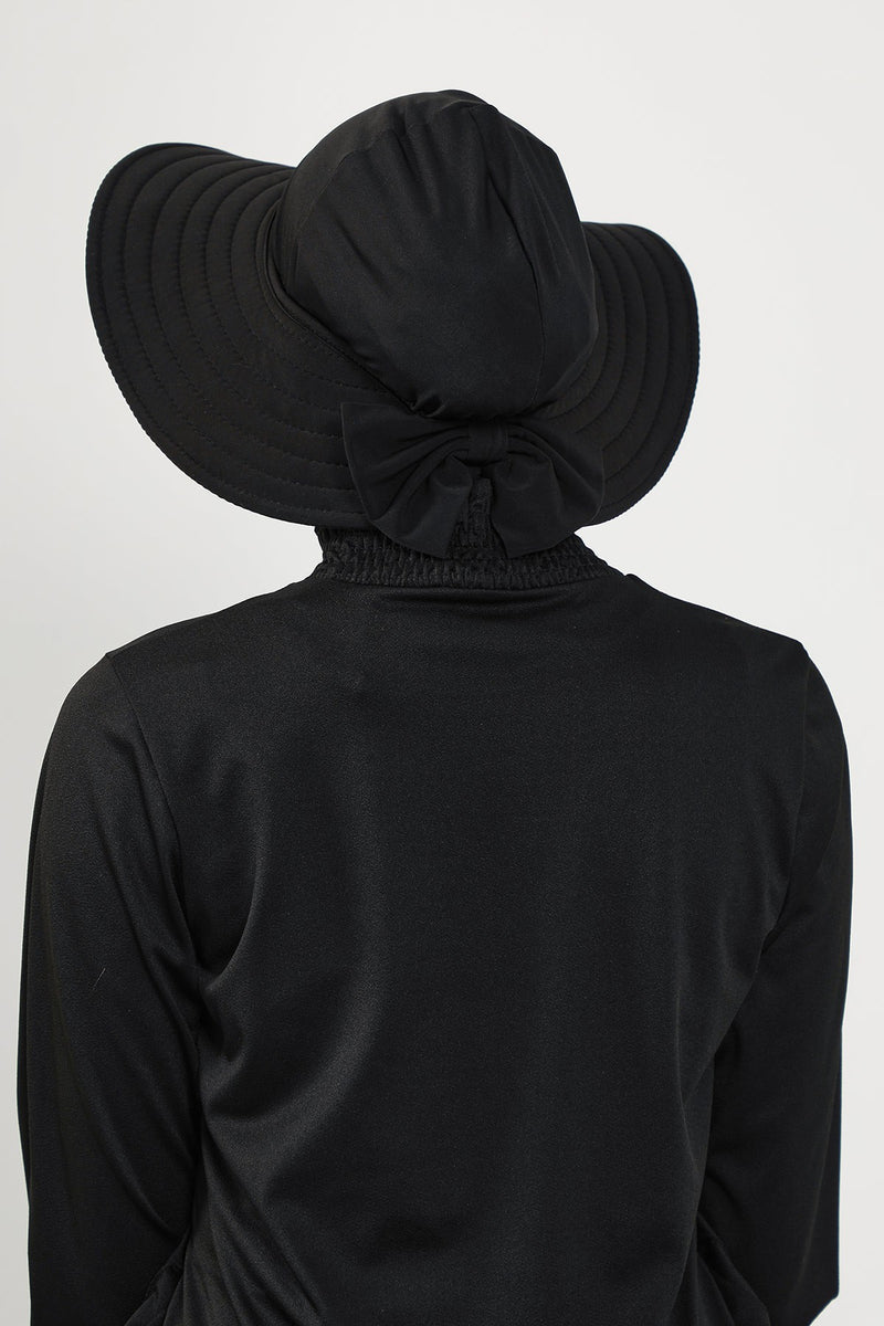 2-in-1 Modest Beach Turban Ninja Bonnet with Removable Brim, Quick Dry Sandy Fabric Ninja Cap with Bow Detail,S-5SN