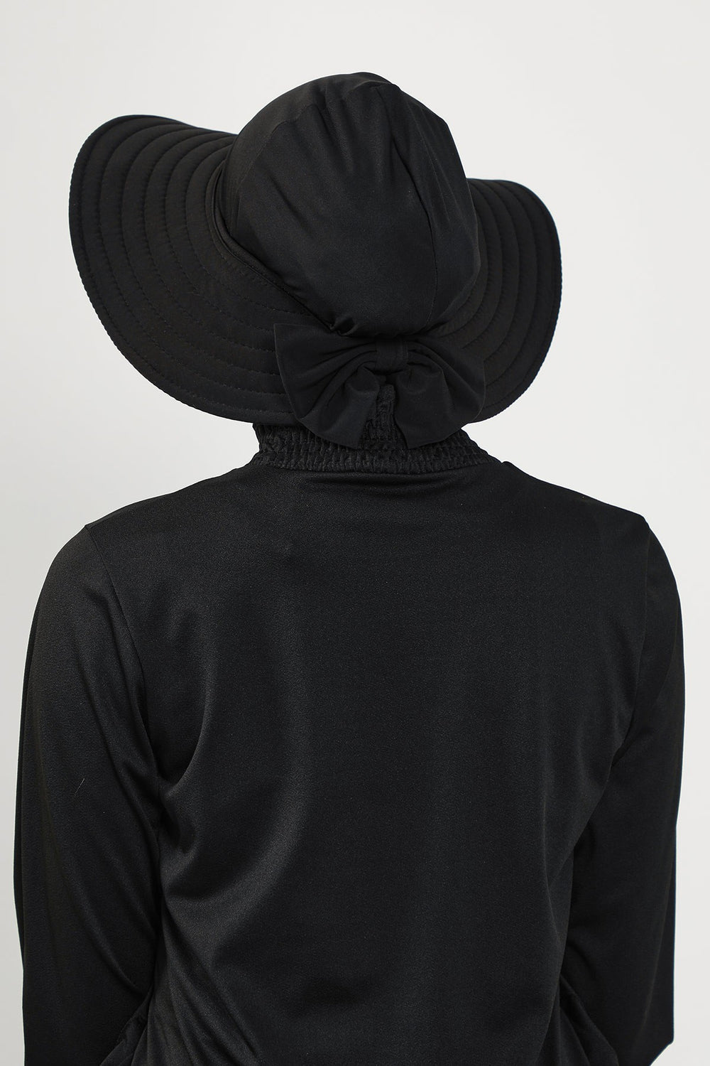 2-in-1 Modest Beach Turban Ninja Bonnet with Removable Brim, Quick Dry Sandy Fabric Ninja Cap with Bow Detail,S-5SN Black