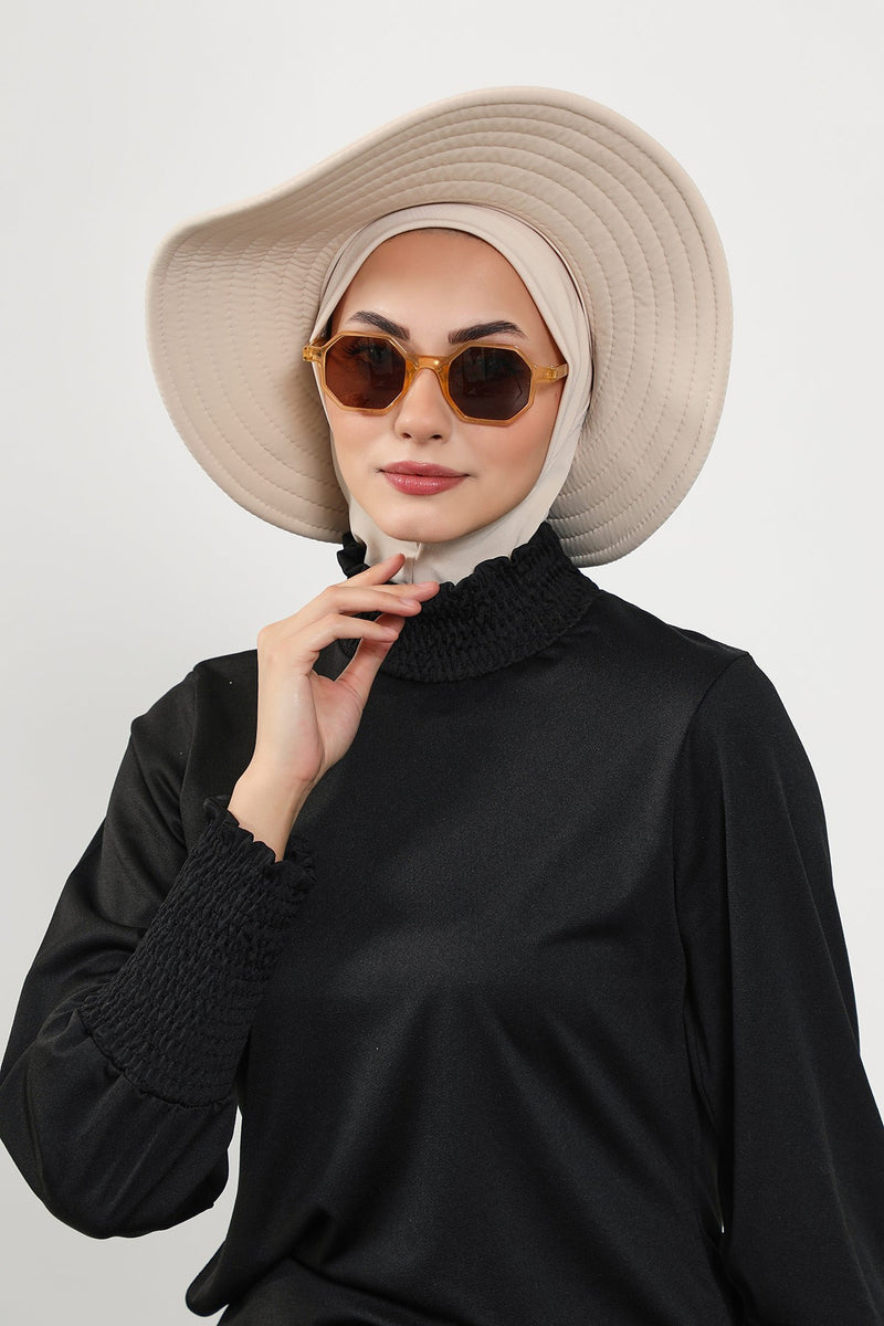 2-in-1 Modest Beach Turban Ninja Bonnet with Removable Brim, Quick Dry Sandy Fabric Ninja Cap with Bow Detail,S-5SN