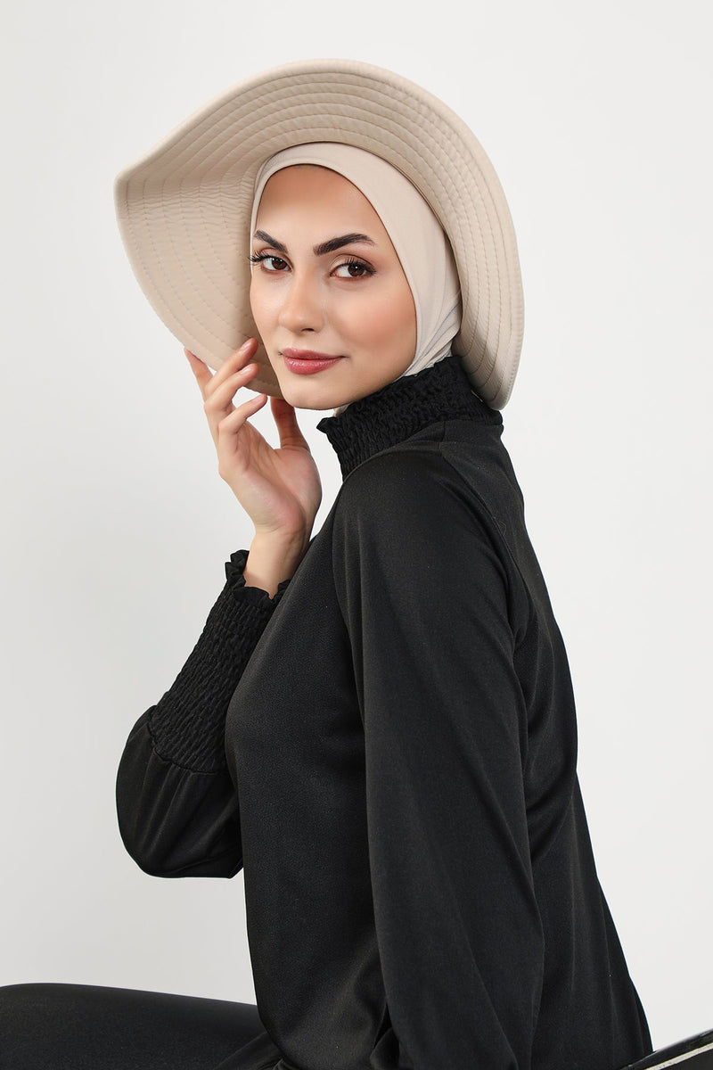 2-in-1 Modest Beach Turban Ninja Bonnet with Removable Brim, Quick Dry Sandy Fabric Ninja Cap with Bow Detail,S-5SN