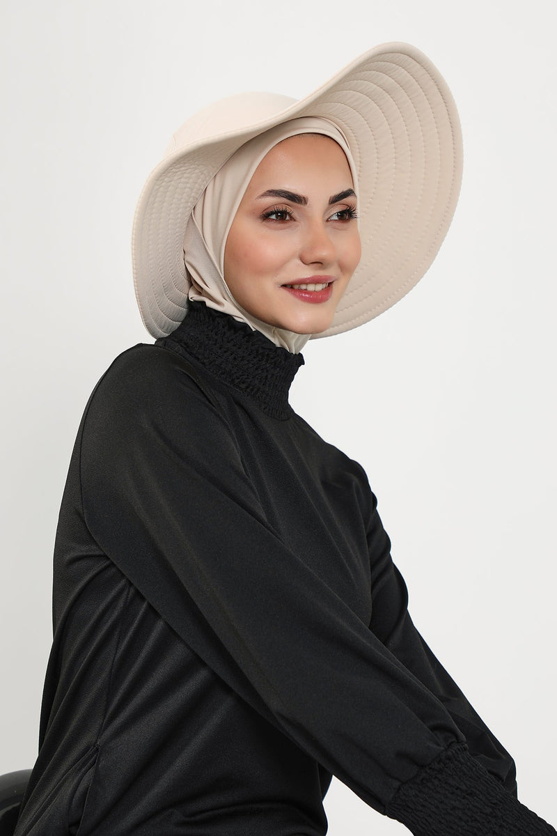 2-in-1 Modest Beach Turban Ninja Bonnet with Removable Brim, Quick Dry Sandy Fabric Ninja Cap with Bow Detail,S-5SN
