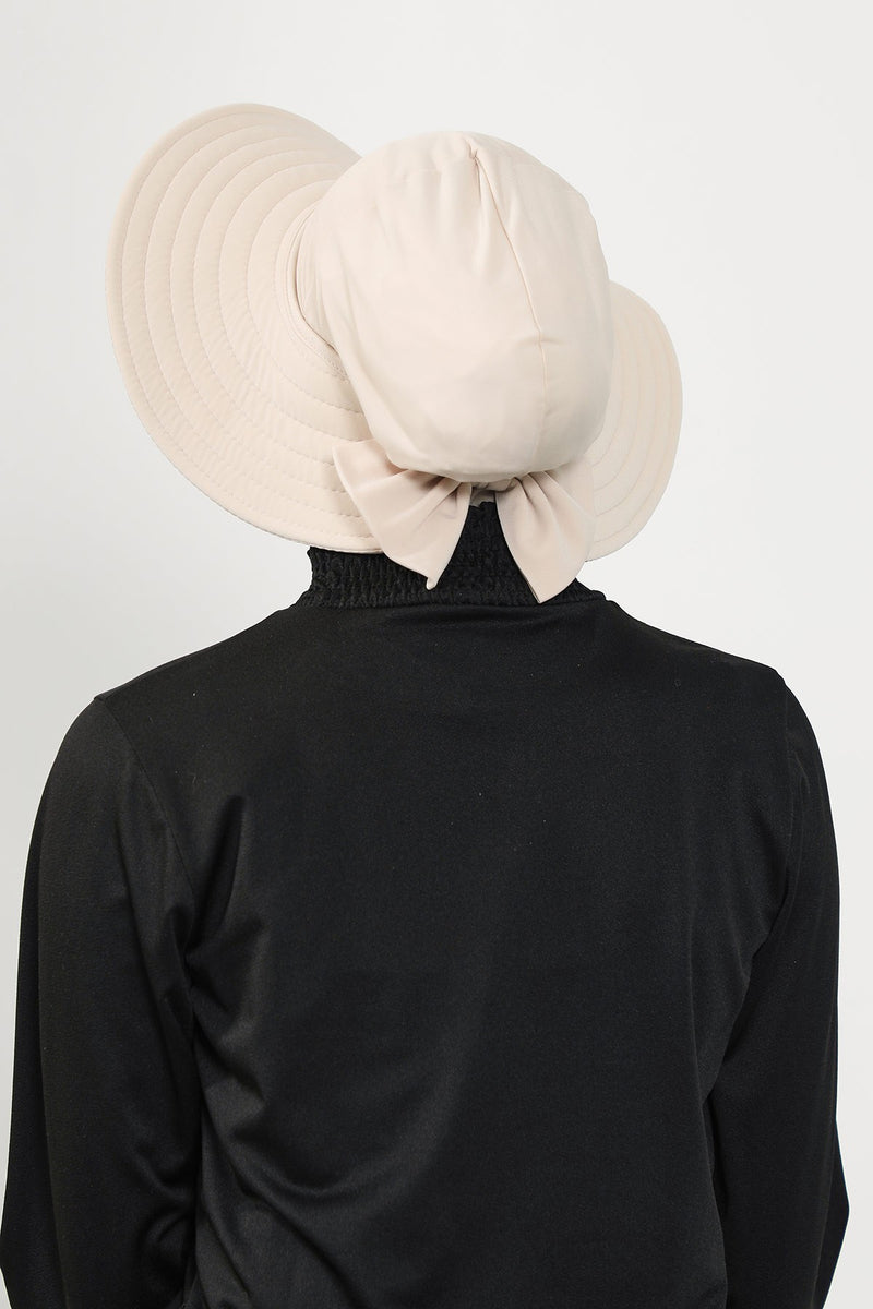 2-in-1 Modest Beach Turban Ninja Bonnet with Removable Brim, Quick Dry Sandy Fabric Ninja Cap with Bow Detail,S-5SN