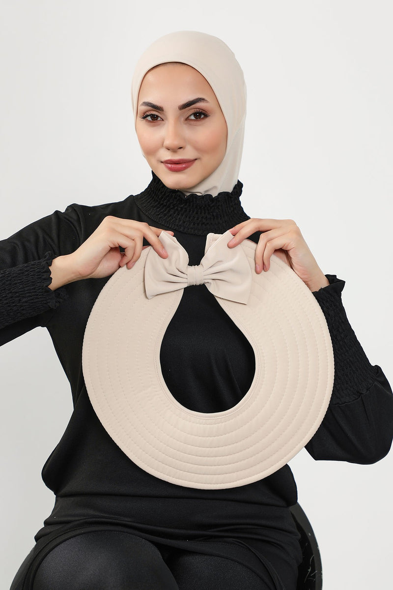 2-in-1 Modest Beach Turban Ninja Bonnet with Removable Brim, Quick Dry Sandy Fabric Ninja Cap with Bow Detail,S-5SN