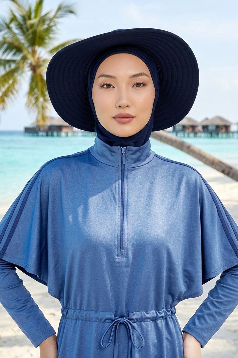 2-in-1 Modest Beach Turban Ninja Bonnet with Removable Brim, Quick Dry Sandy Fabric Ninja Cap with Bow Detail,S-5SN