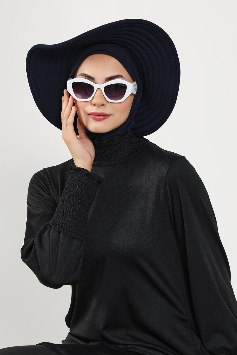 2-in-1 Modest Beach Turban Ninja Bonnet with Removable Brim, Quick Dry Sandy Fabric Ninja Cap with Bow Detail,S-5SN