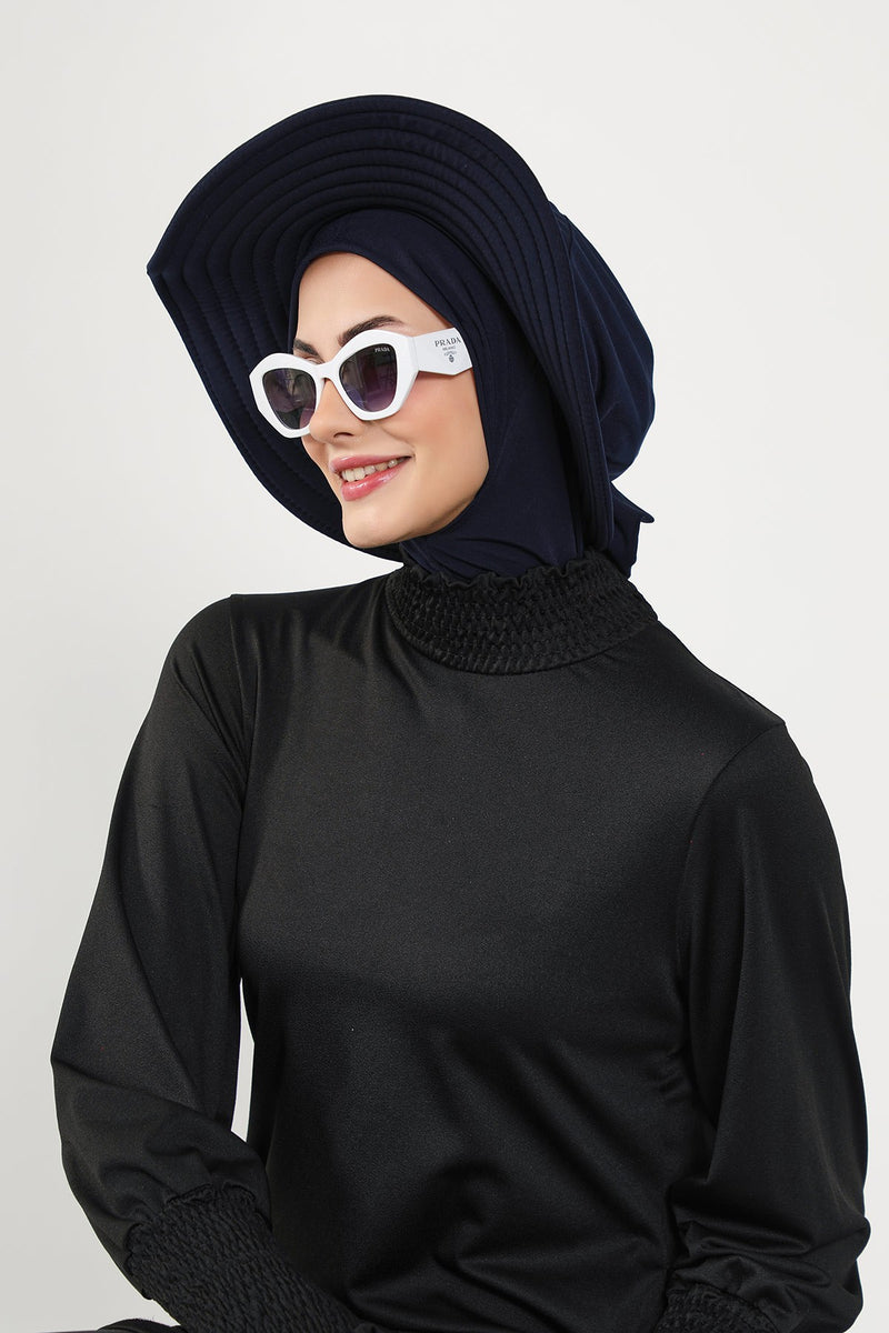 2-in-1 Modest Beach Turban Ninja Bonnet with Removable Brim, Quick Dry Sandy Fabric Ninja Cap with Bow Detail,S-5SN