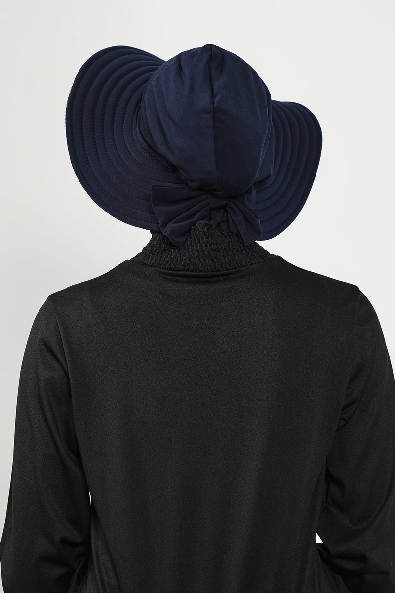 2-in-1 Modest Beach Turban Ninja Bonnet with Removable Brim, Quick Dry Sandy Fabric Ninja Cap with Bow Detail,S-5SN