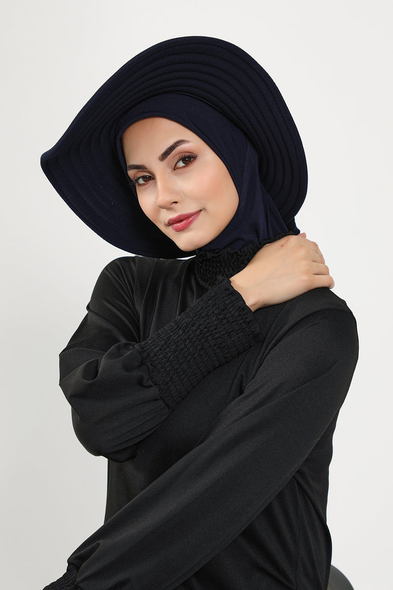 2-in-1 Modest Beach Turban Ninja Bonnet with Removable Brim, Quick Dry Sandy Fabric Ninja Cap with Bow Detail,S-5SN