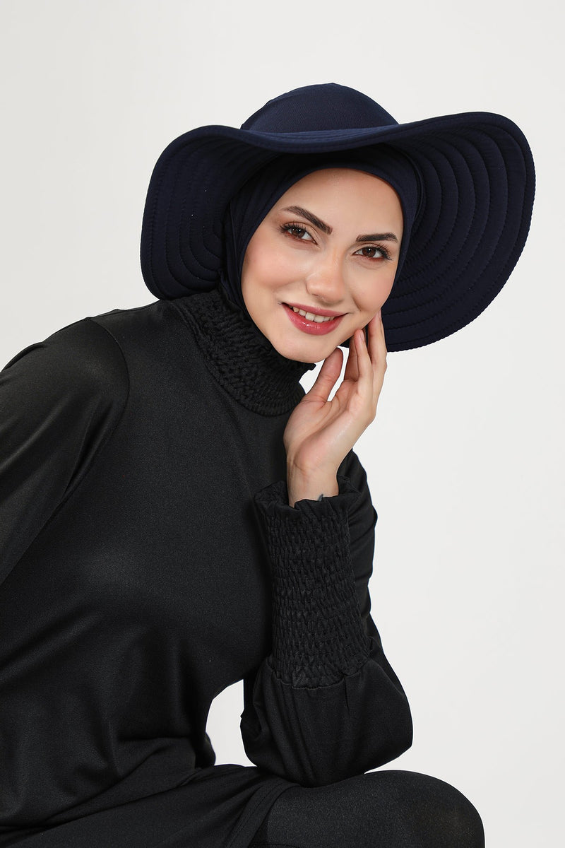 2-in-1 Modest Beach Turban Ninja Bonnet with Removable Brim, Quick Dry Sandy Fabric Ninja Cap with Bow Detail,S-5SN