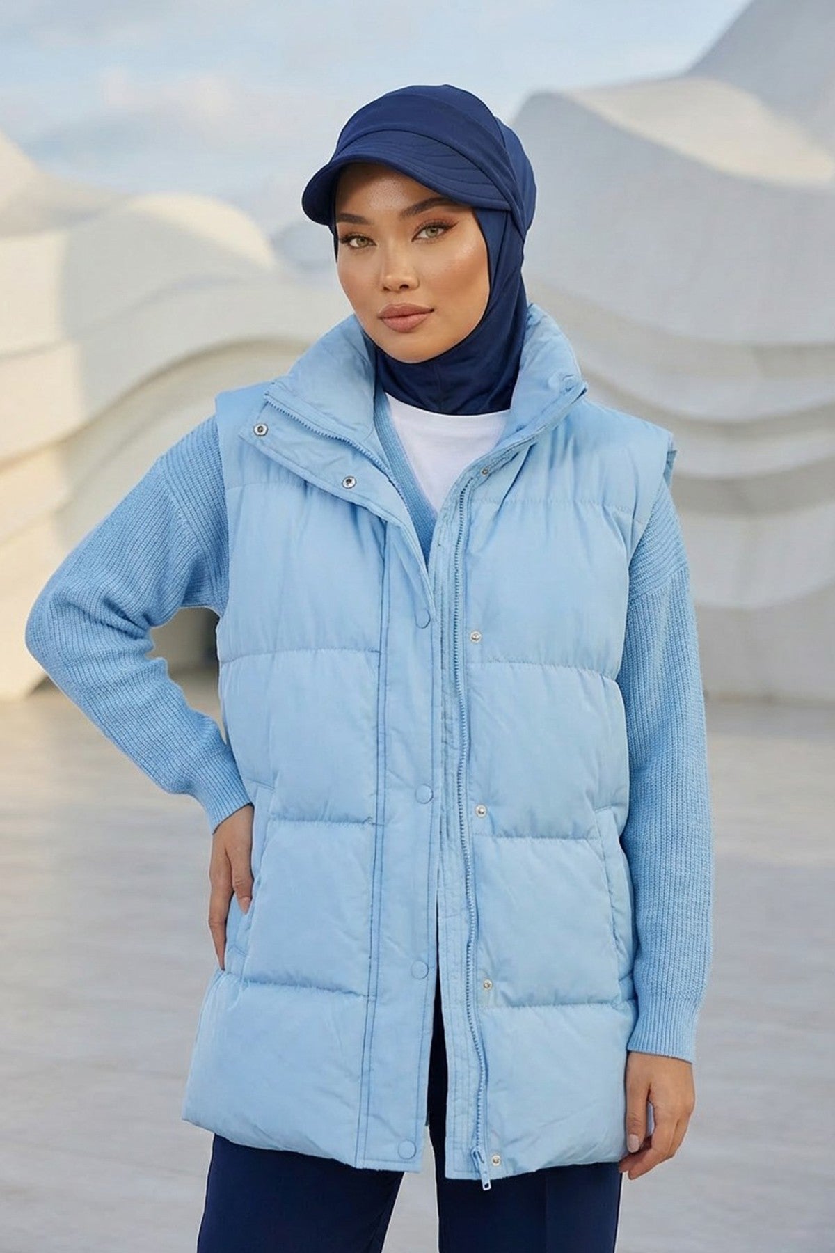 2 in 1 Modest Hijab Bonnet with Removable Visor, Instant Full Coverage Underscarf for Everyday Wear,B-82O Navy Blue