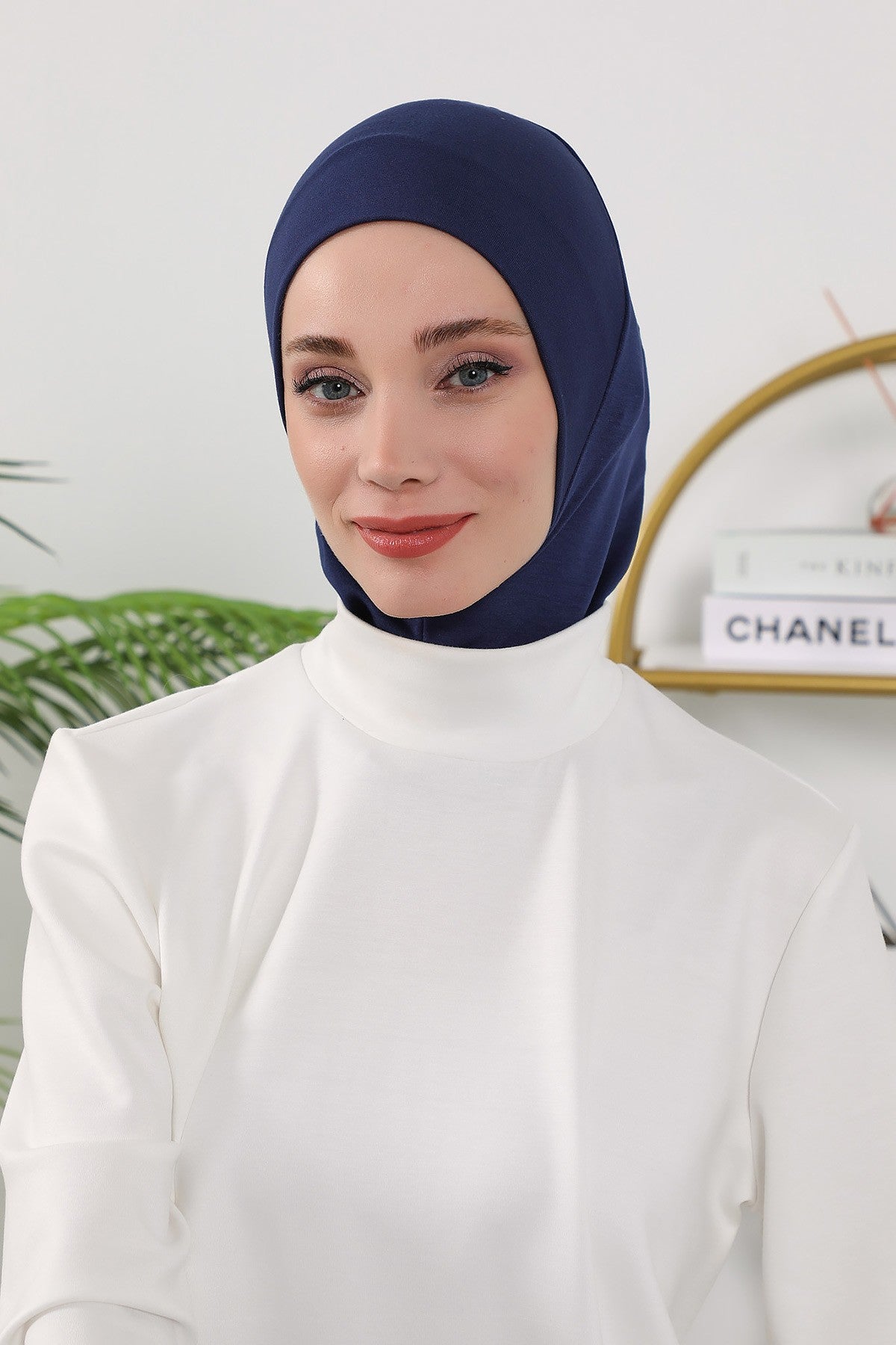 2 in 1 Modest Hijab Bonnet with Removable Visor, Instant Full Coverage Underscarf for Everyday Wear,B-82O Navy Blue
