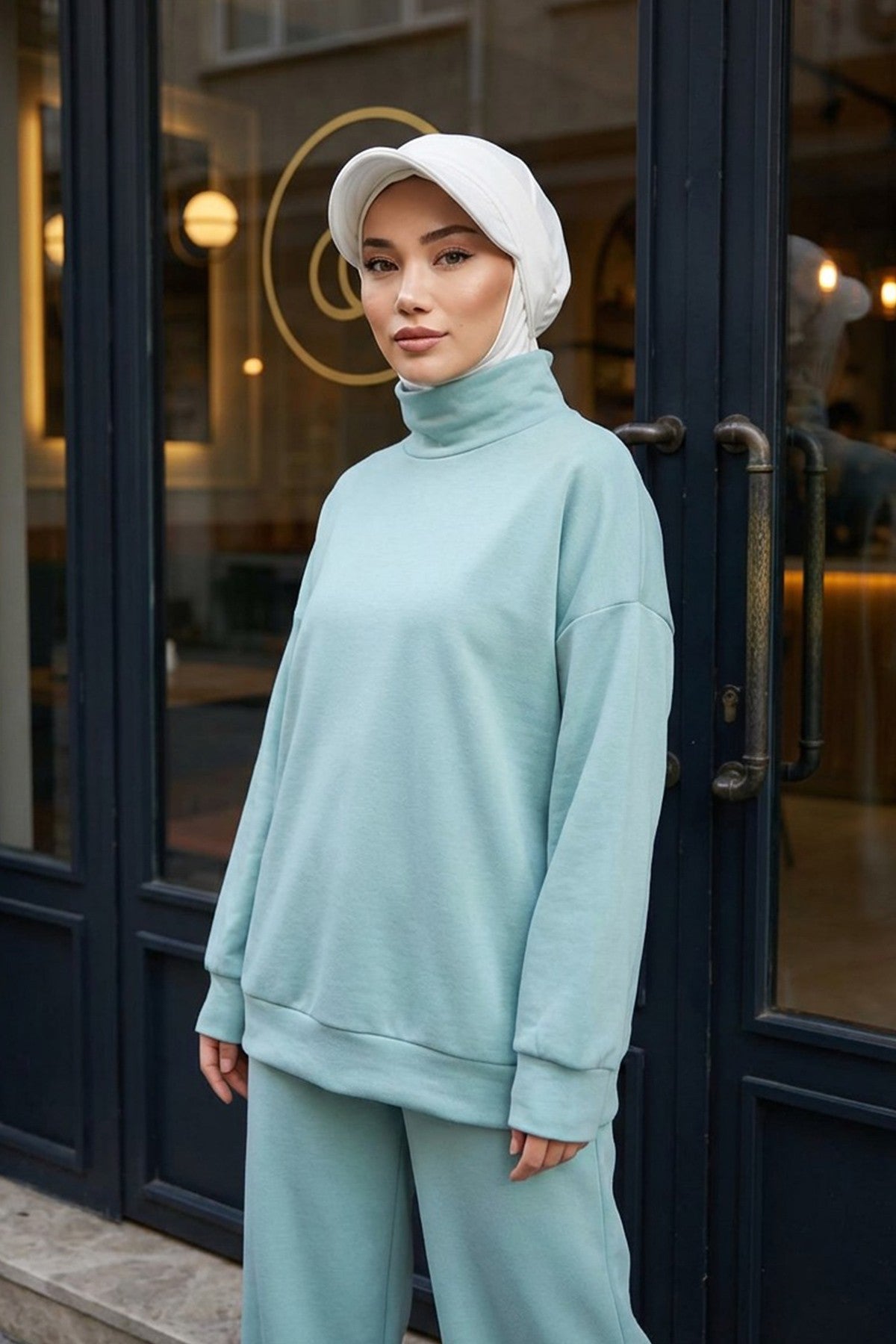 2 in 1 Modest Hijab Bonnet with Removable Visor, Instant Full Coverage Underscarf for Everyday Wear,B-82O Ecru