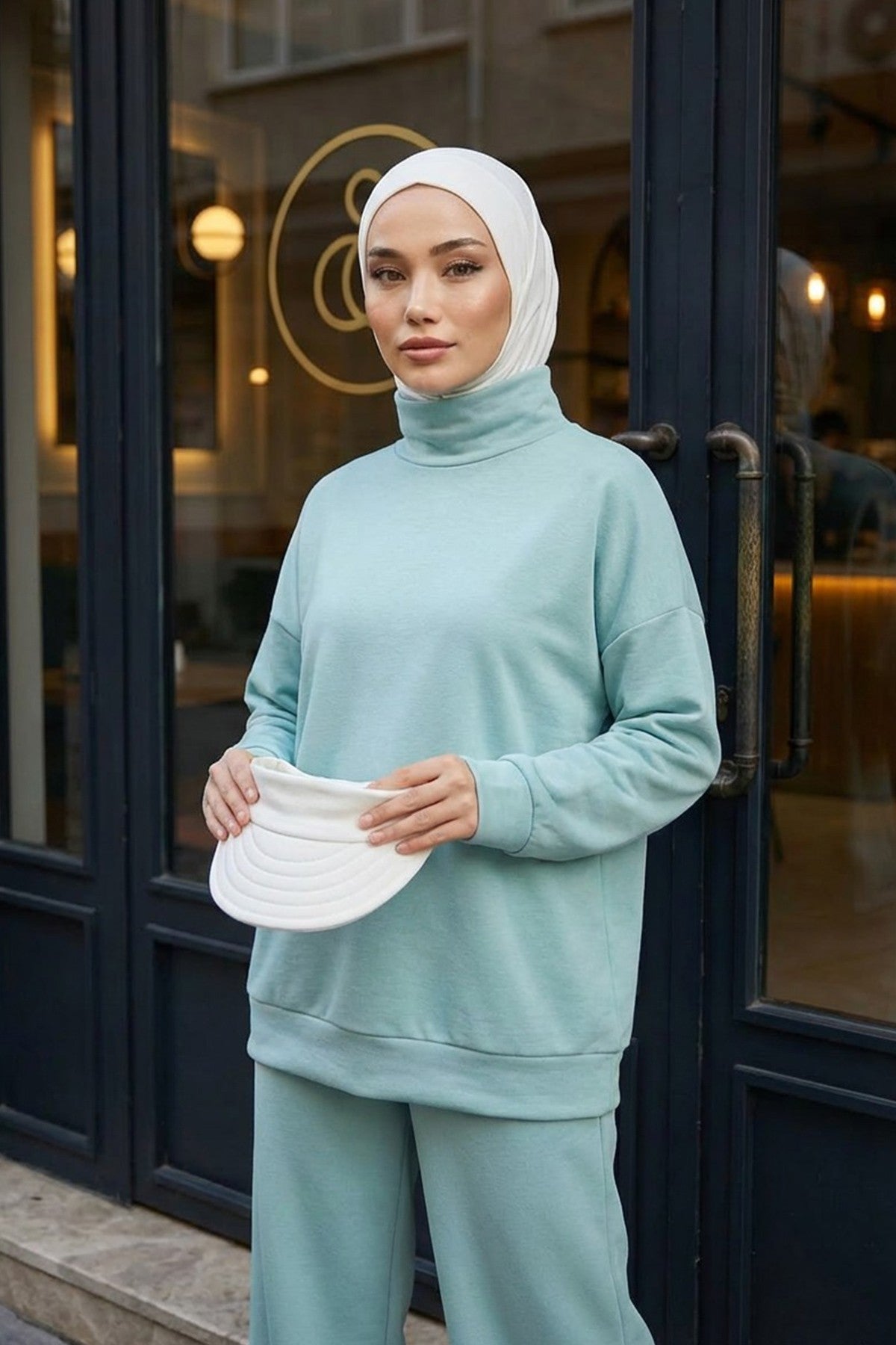 2 in 1 Modest Hijab Bonnet with Removable Visor, Instant Full Coverage Underscarf for Everyday Wear,B-82O Ecru