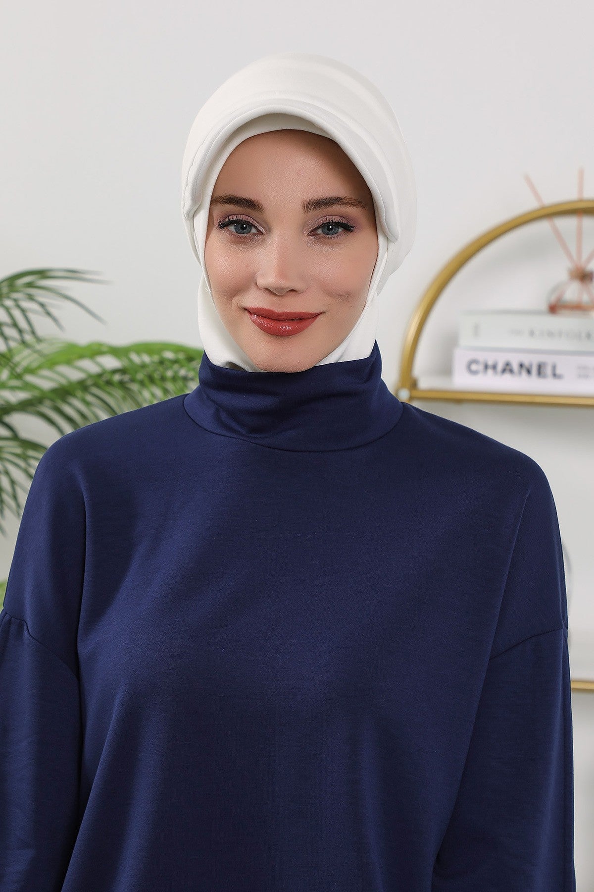 2 in 1 Modest Hijab Bonnet with Removable Visor, Instant Full Coverage Underscarf for Everyday Wear,B-82O Ecru
