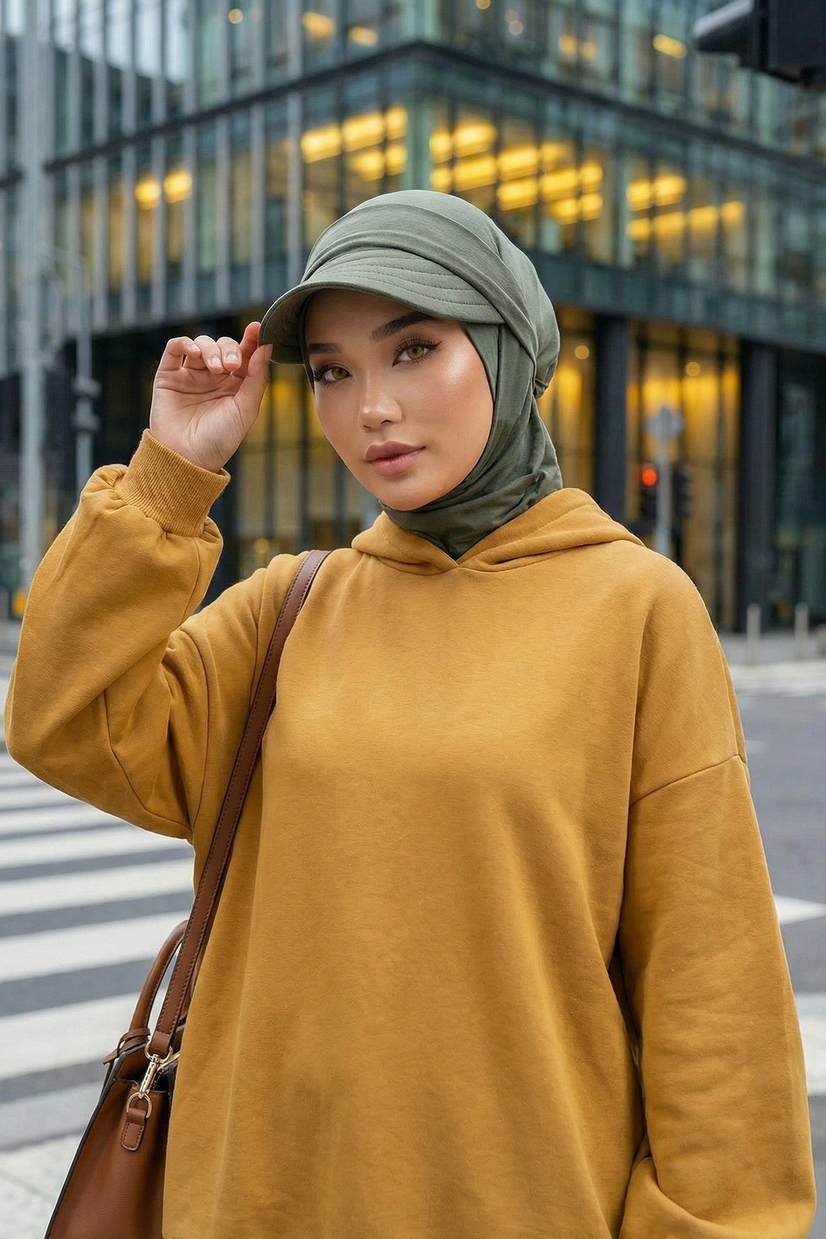 2 in 1 Modest Hijab Bonnet with Removable Visor, Instant Full Coverage Underscarf for Everyday Wear,B-82O Army Green