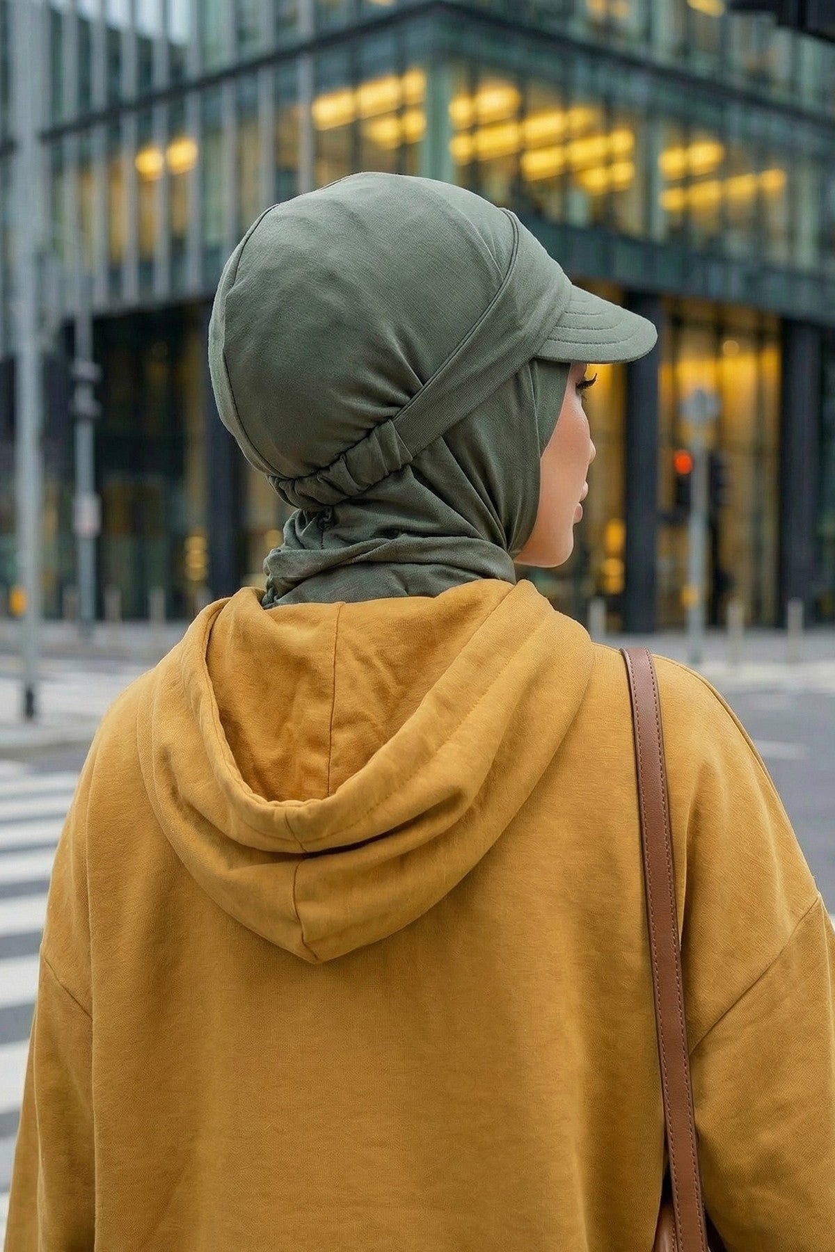 2 in 1 Modest Hijab Bonnet with Removable Visor, Instant Full Coverage Underscarf for Everyday Wear,B-82O Army Green