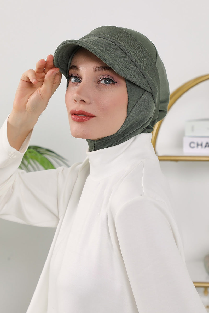2 in 1 Modest Hijab Bonnet with Removable Visor, Instant Full Coverage Underscarf for Everyday Wear,B-82O