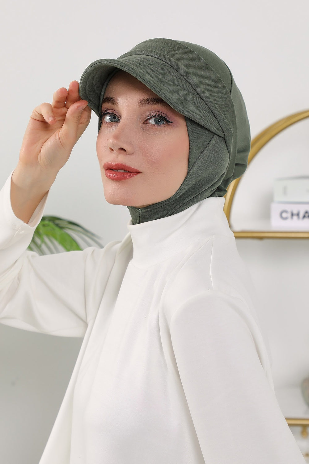 2 in 1 Modest Hijab Bonnet with Removable Visor, Instant Full Coverage Underscarf for Everyday Wear,B-82O Army Green