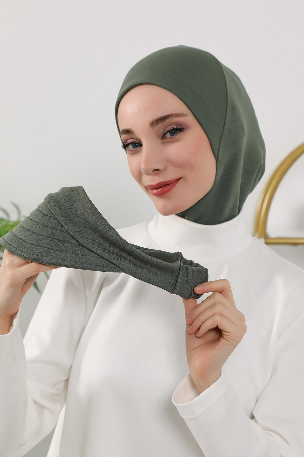 2 in 1 Modest Hijab Bonnet with Removable Visor, Instant Full Coverage Underscarf for Everyday Wear,B-82O Army Green