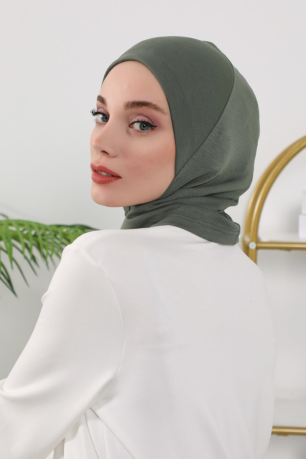 2 in 1 Modest Hijab Bonnet with Removable Visor, Instant Full Coverage Underscarf for Everyday Wear,B-82O Army Green