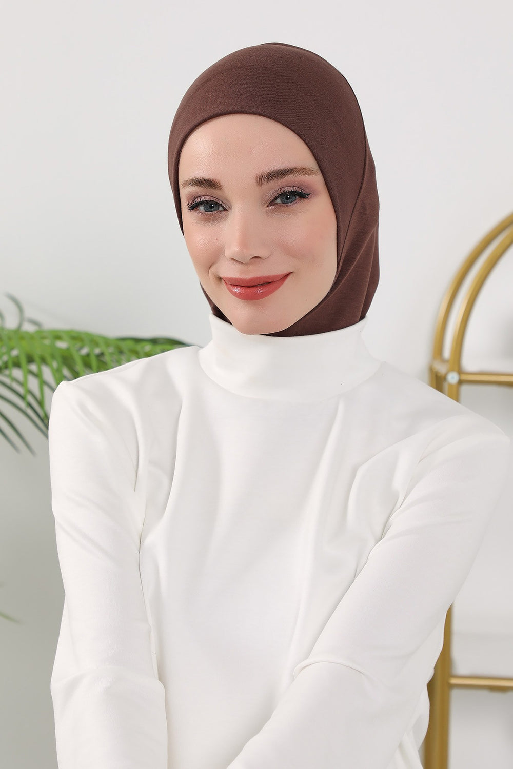 2 in 1 Modest Hijab Bonnet with Removable Visor, Instant Full Coverage Underscarf for Everyday Wear,B-82O Brown