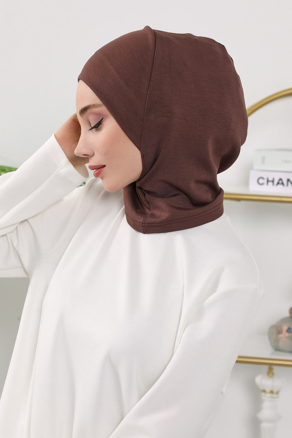 2 in 1 Modest Hijab Bonnet with Removable Visor, Instant Full Coverage Underscarf for Everyday Wear,B-82O Brown