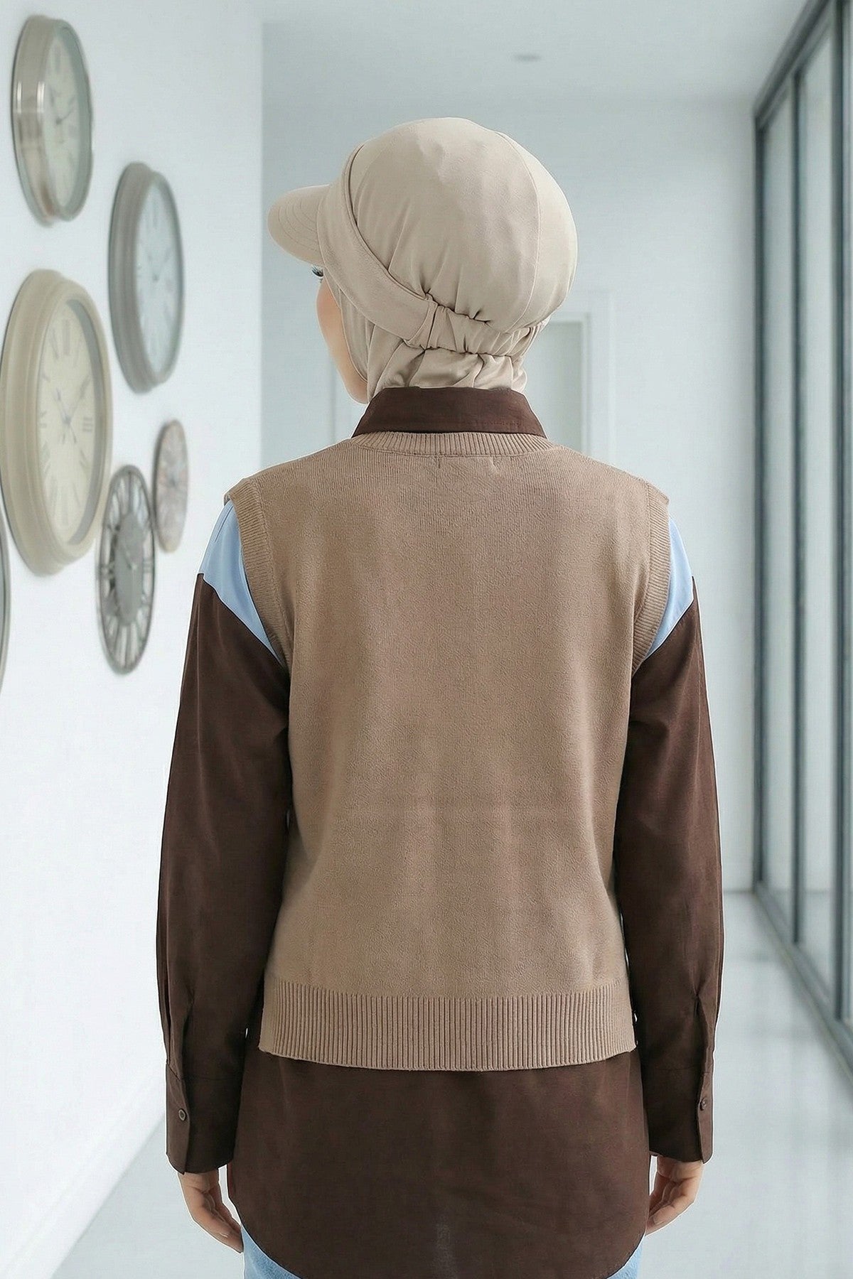 2 in 1 Modest Hijab Bonnet with Removable Visor, Instant Full Coverage Underscarf for Everyday Wear,B-82O Beige