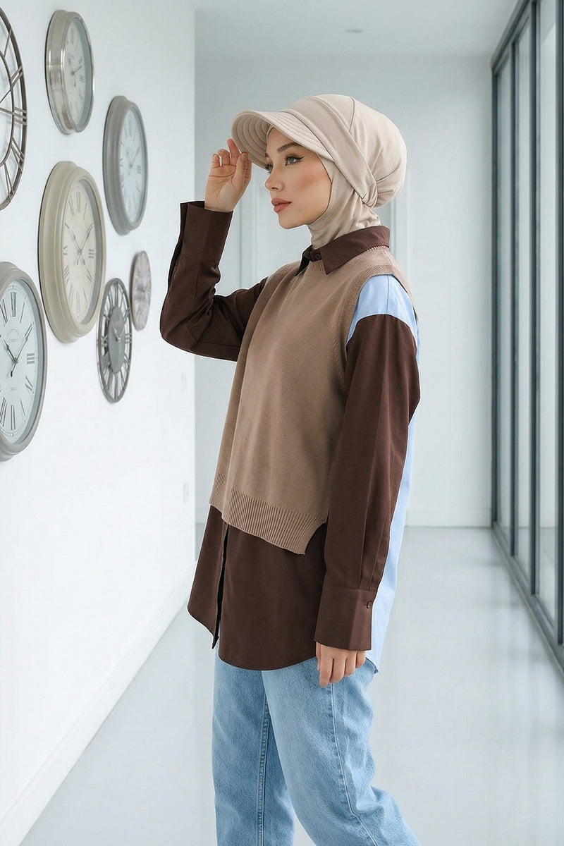 2 in 1 Modest Hijab Bonnet with Removable Visor, Instant Full Coverage Underscarf for Everyday Wear,B-82O