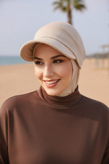 2 in 1 Modest Hijab Bonnet with Removable Visor, Instant Full Coverage Underscarf for Everyday Wear,B-82O Beige