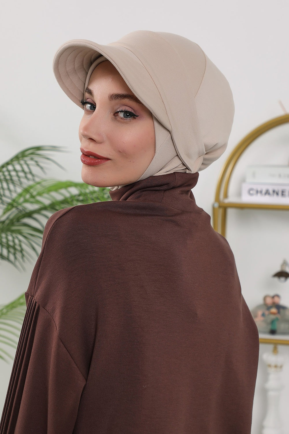 2 in 1 Modest Hijab Bonnet with Removable Visor, Instant Full Coverage Underscarf for Everyday Wear,B-82O Beige