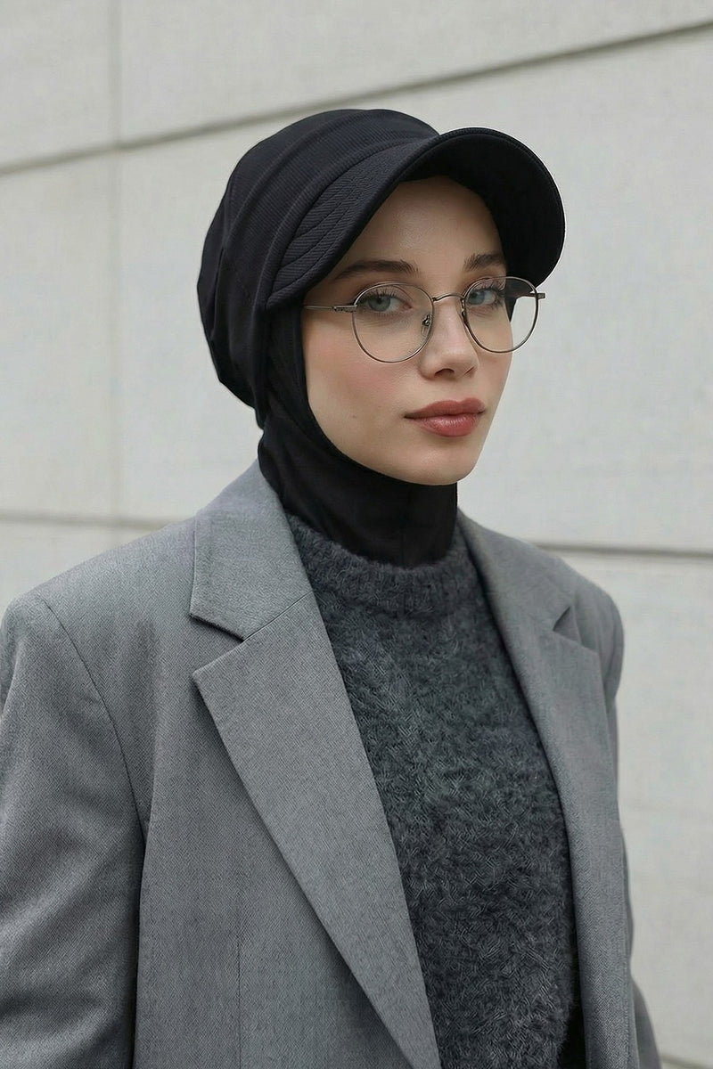 2 in 1 Modest Hijab Bonnet with Removable Visor, Instant Full Coverage Underscarf for Everyday Wear,B-82O