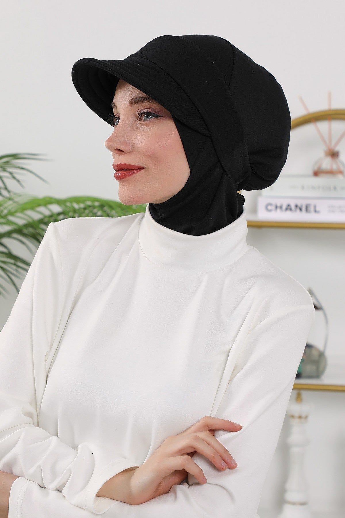 2 in 1 Modest Hijab Bonnet with Removable Visor, Instant Full Coverage Underscarf for Everyday Wear,B-82O Black