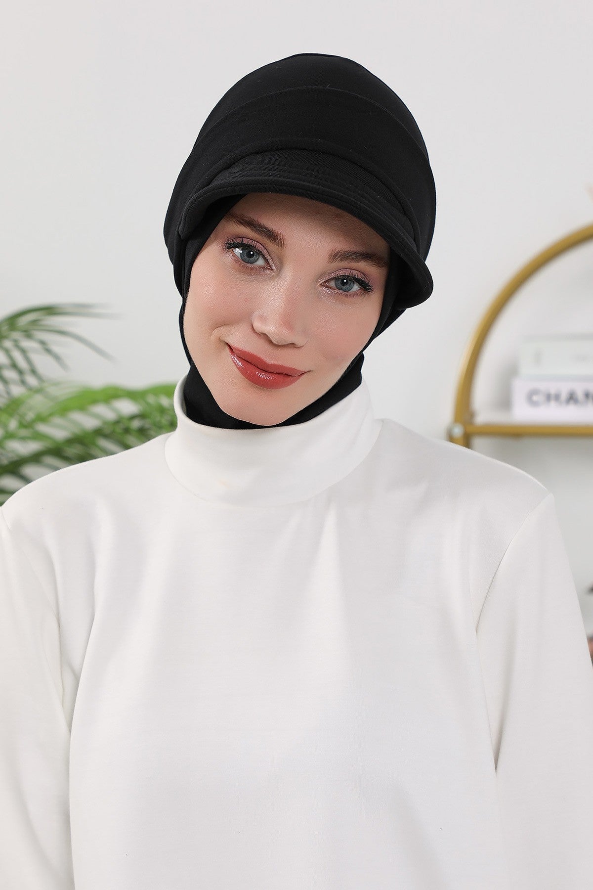 2 in 1 Modest Hijab Bonnet with Removable Visor, Instant Full Coverage Underscarf for Everyday Wear,B-82O Black