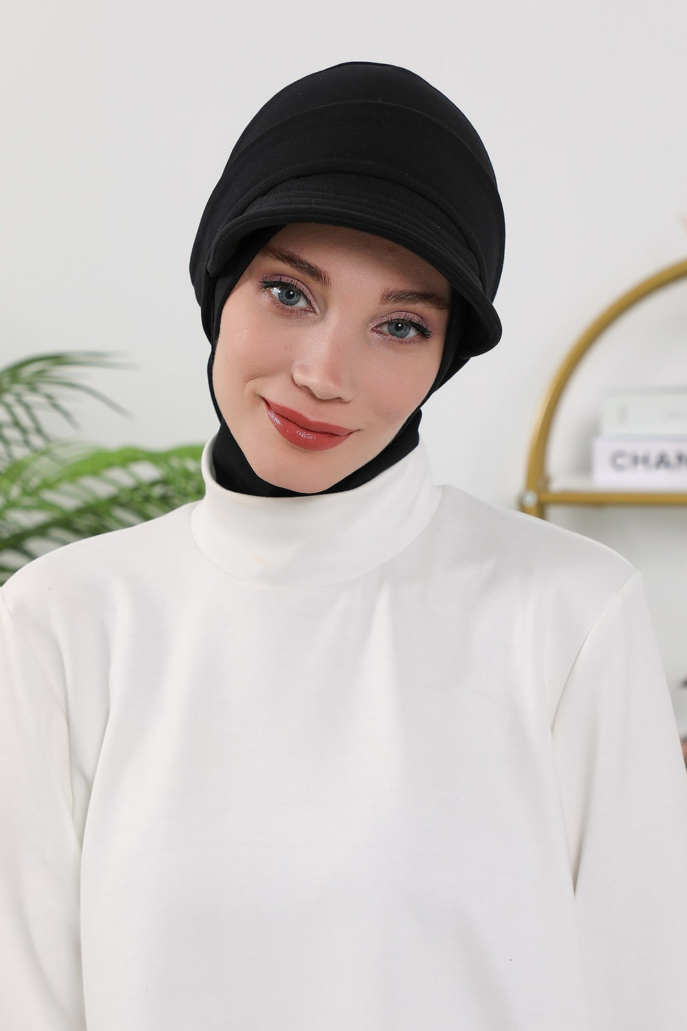 2 in 1 Modest Hijab Bonnet with Removable Visor, Instant Full Coverage Underscarf for Everyday Wear,B-82O Black