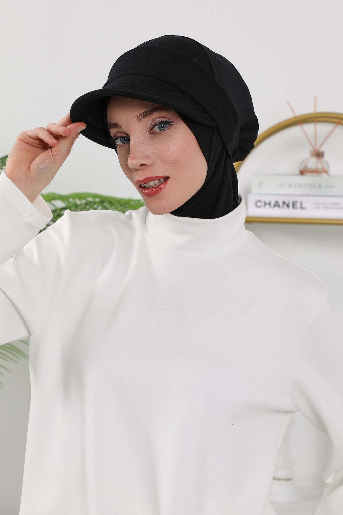 2 in 1 Modest Hijab Bonnet with Removable Visor, Instant Full Coverage Underscarf for Everyday Wear,B-82O Black