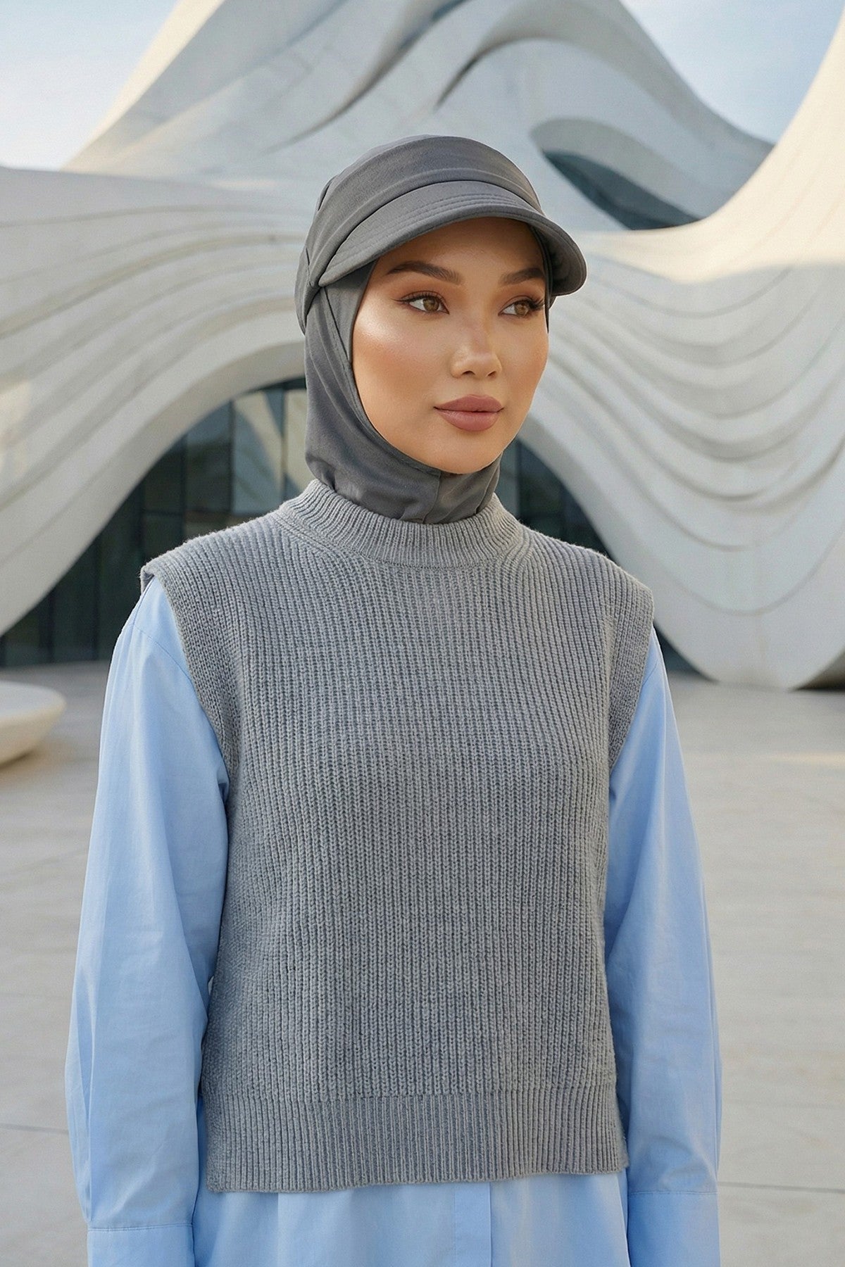 2 in 1 Modest Hijab Bonnet with Removable Visor, Instant Full Coverage Underscarf for Everyday Wear,B-82O Anthracite