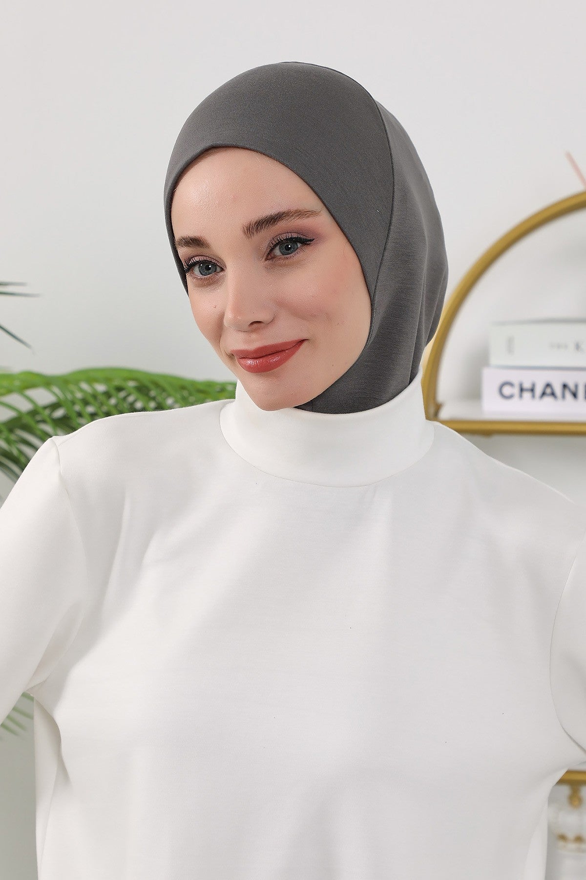 2 in 1 Modest Hijab Bonnet with Removable Visor, Instant Full Coverage Underscarf for Everyday Wear,B-82O Anthracite