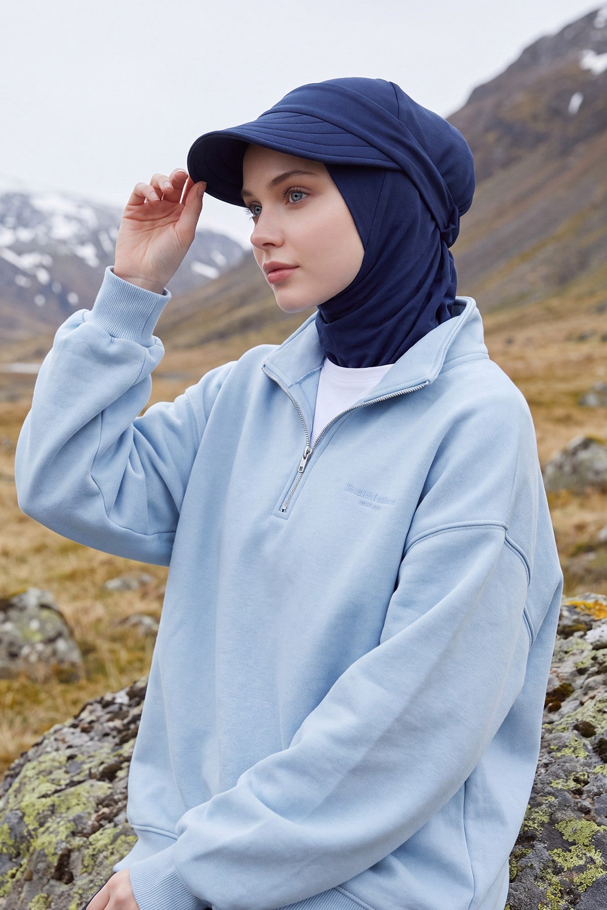 2 in 1 Modest Hijab Bonnet with Removable Visor, Instant Full Coverage Underscarf for Everyday Wear,B-82O Navy Blue