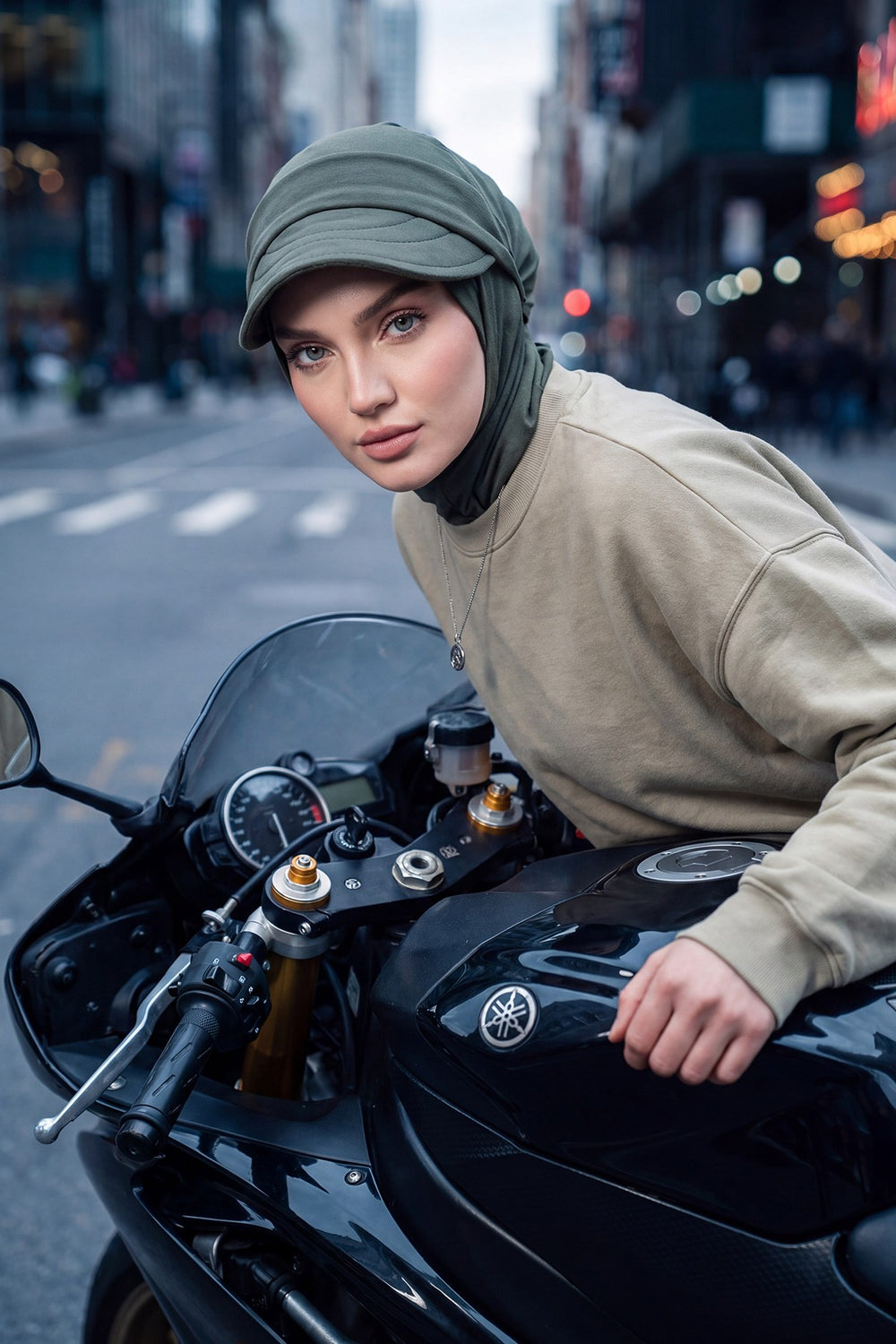 2 in 1 Modest Hijab Bonnet with Removable Visor, Instant Full Coverage Underscarf for Everyday Wear,B-82O Army Green