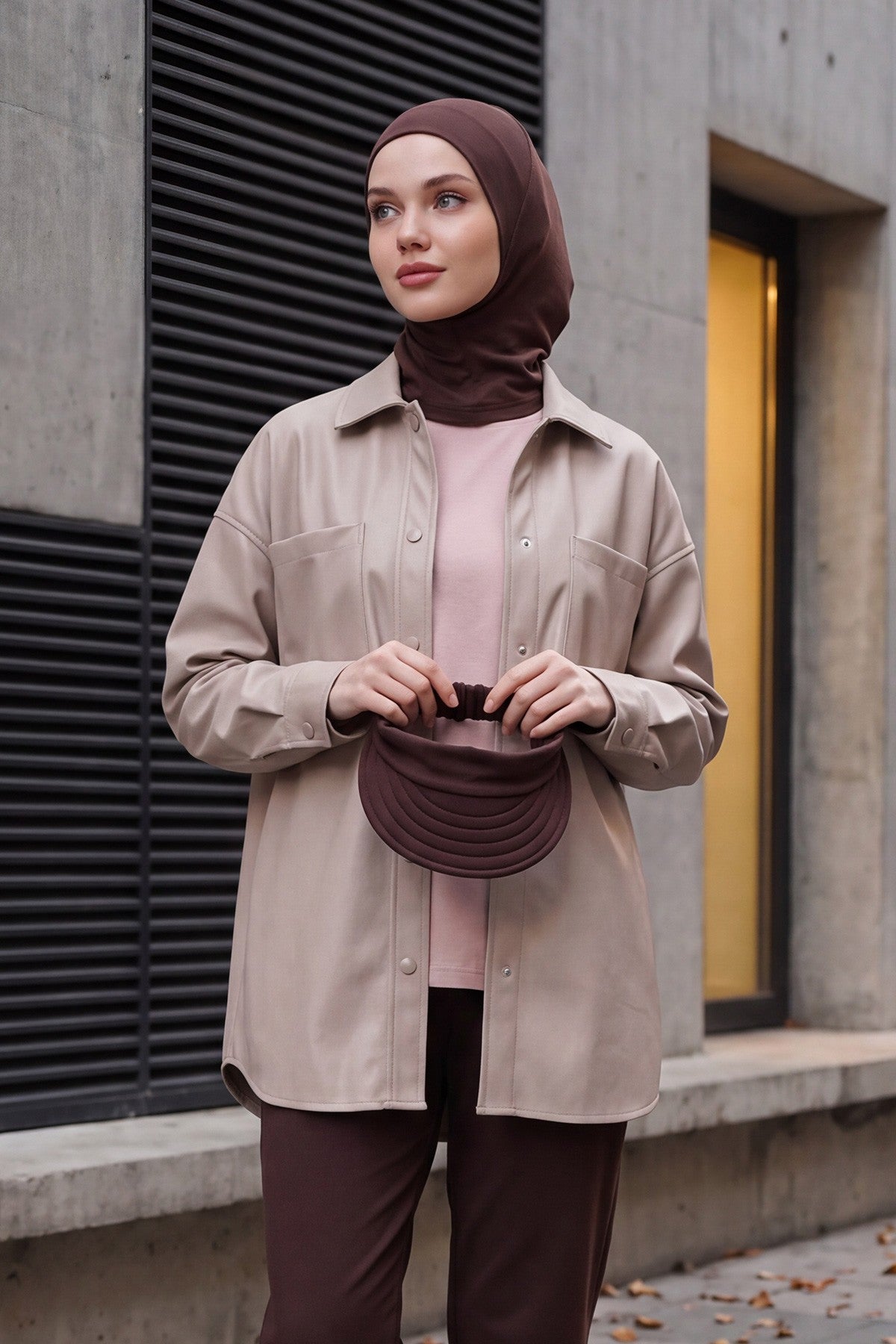 2 in 1 Modest Hijab Bonnet with Removable Visor, Instant Full Coverage Underscarf for Everyday Wear,B-82O Brown