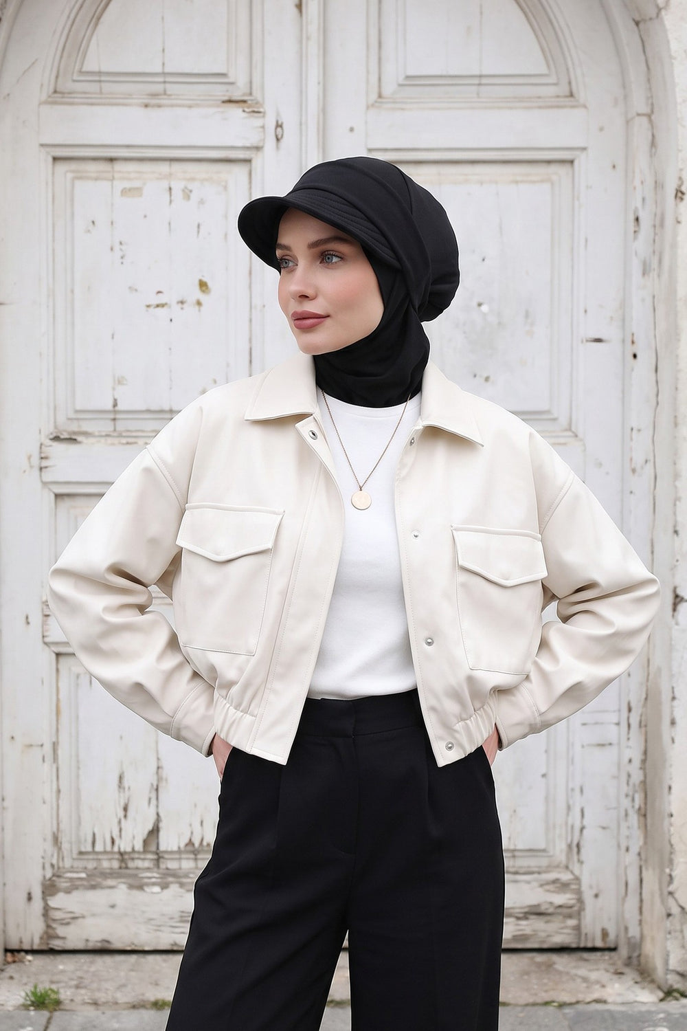 2 in 1 Modest Hijab Bonnet with Removable Visor, Instant Full Coverage Underscarf for Everyday Wear,B-82O Black