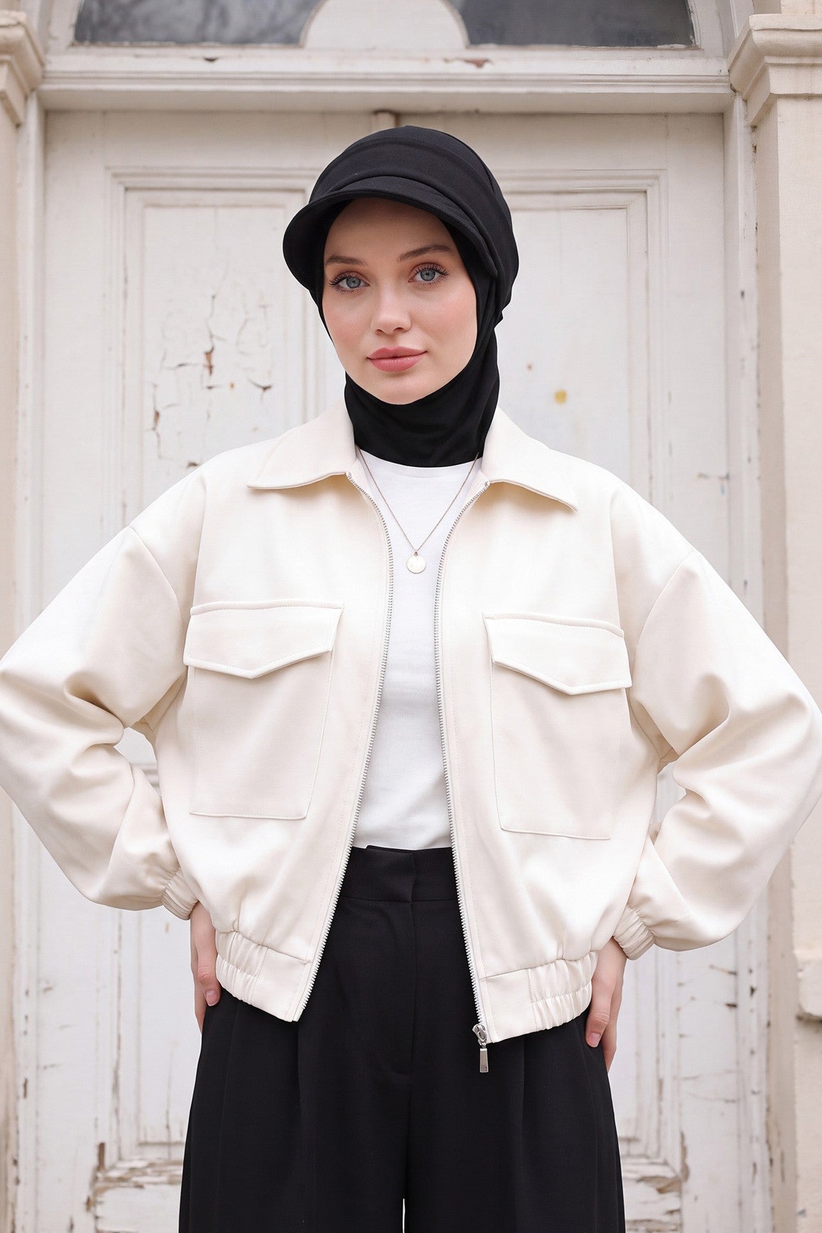 2 in 1 Modest Hijab Bonnet with Removable Visor, Instant Full Coverage Underscarf for Everyday Wear,B-82O