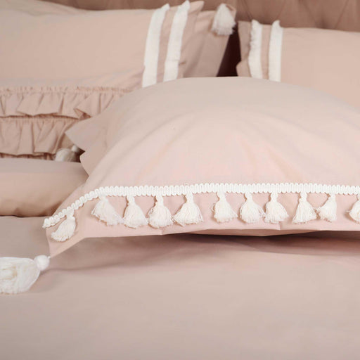 2-Pack Cotton Pillowcases with Tassels Pillow Covers 20 x 28 inch Fringed Luxury Elegant Style Envelope Closure Beautiful Design,YK-7 Vanilla